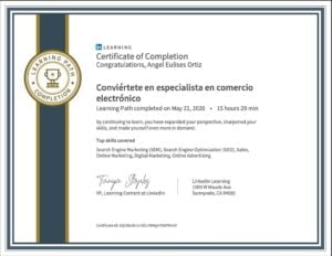 Curso de comercio electrónico online Linkedin learning 1 Especialista-comercio-electronico Linkedin learning, certificado, certificación, diploma