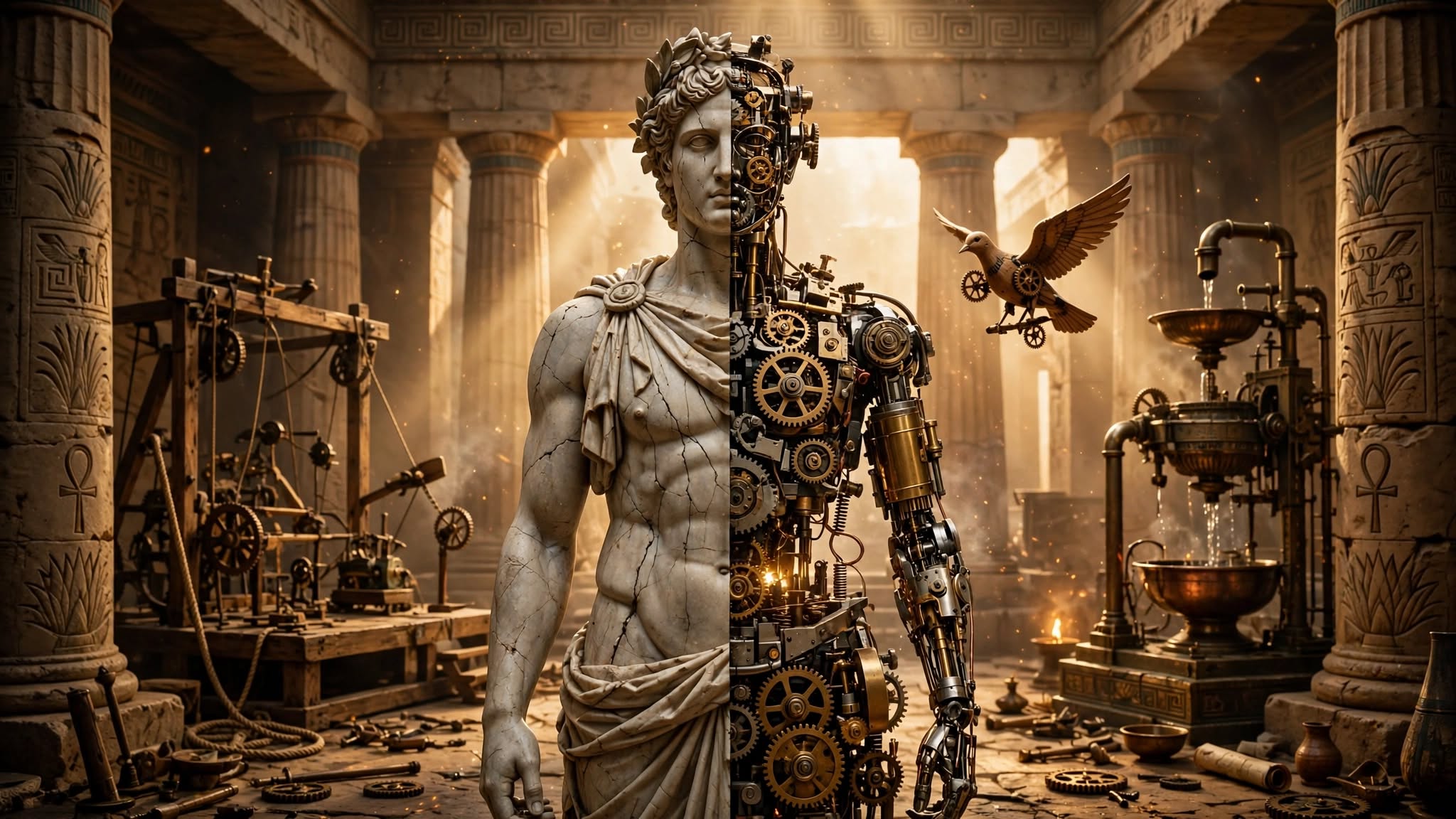 Los primeros autómatas de la antigüedad se remontan a la antigua Grecia y Egipto. Desde los mitos de Hefesto y Pigmalión hasta los ingenios mecánicos de Herón de Alejandría y Al-Jazari, estas creaciones sentaron las bases conceptuales de la robótica moderna